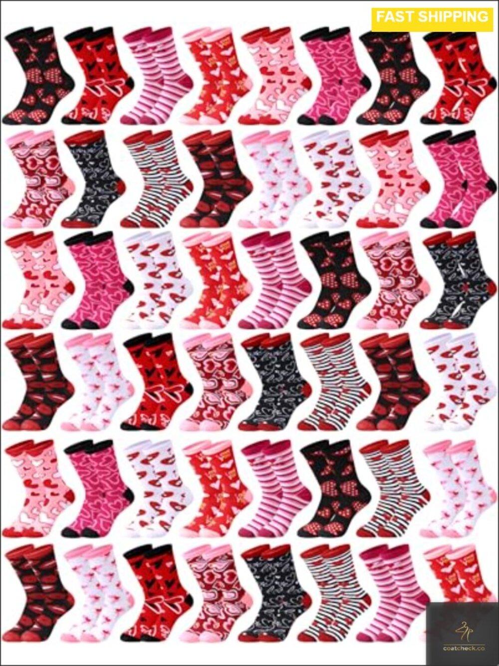 48 Pairs Valentine's Day Crew Socks Women Heart Novelty Holiday Gift